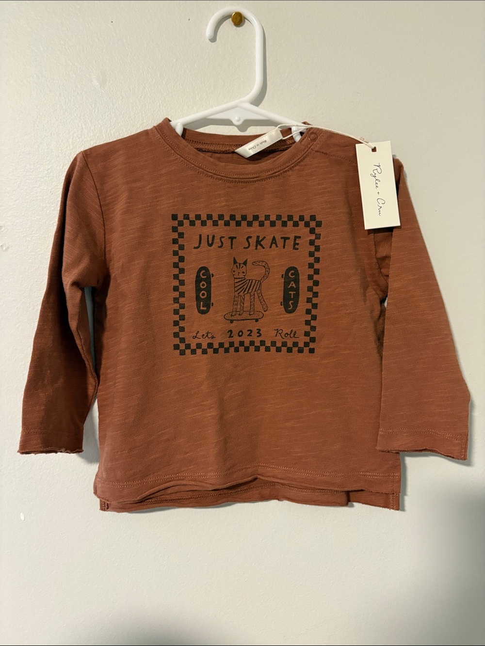 Rylee + Cru Rust Long-Sleeve Tee with 'Just Skate' Cat Graphic